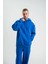 Unisex Double Oversize Kapşonlu Basic Sweatshirt - Mavi 1