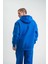 Unisex Double Oversize Kapşonlu Basic Sweatshirt - Mavi 5
