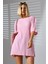 Oversize Yırtmaçlı Raporlu Tunik T-Shirt 21493 Pembe 1