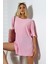 Oversize Yırtmaçlı Raporlu Tunik T-Shirt 21493 Pembe 3