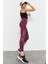 Bordo Yüksek Bel Yazı Baskılı Slim Fit Dar Paça Kadın Tayt - 94544 3