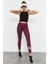Bordo Yüksek Bel Yazı Baskılı Slim Fit Dar Paça Kadın Tayt - 94544 5