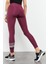 Bordo Yüksek Bel Yazı Baskılı Slim Fit Dar Paça Kadın Tayt - 94544 7