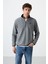 Gri Melanj Yarım Fermuarlı Sweatshirt Slim Fit Dik Yaka Erkek Polar - 87891 4