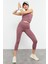 Gül Kurusu Yüksek Bel Kapri-Crop Atlet Slim Fit Kadın Tayt Takım - 95284 1