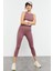 Gül Kurusu Yüksek Bel Kapri-Crop Atlet Slim Fit Kadın Tayt Takım - 95284 4