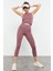 Gül Kurusu Yüksek Bel Kapri-Crop Atlet Slim Fit Kadın Tayt Takım - 95284 7