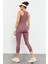 Gül Kurusu Yüksek Bel Kapri-Crop Atlet Slim Fit Kadın Tayt Takım - 95284 8
