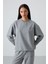 Gri Melanj O Yaka Oversize Lastik Paça Kadın Eşofman Takım - 95287 3