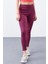 Bordo Yüksek Bel Toparlayıcı Slim Fit Dar Paça Kadın Tayt - 94568 4