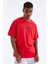 Kırmızı Sırtı Yazı Baskılı O Yaka Erkek Oversize T-Shirt - 88100 1