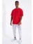 Kırmızı Sırtı Yazı Baskılı O Yaka Erkek Oversize T-Shirt - 88100 3