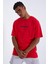 Kırmızı Sırtı Yazı Baskılı O Yaka Erkek Oversize T-Shirt - 88100 4