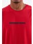 Kırmızı Sırtı Yazı Baskılı O Yaka Erkek Oversize T-Shirt - 88100 7