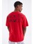 Kırmızı Sırtı Yazı Baskılı O Yaka Erkek Oversize T-Shirt - 88100 8