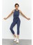 Petrol Yüksek Bel Kapri-Crop Atlet Slim Fit Kadın Tayt Takım - 95284 4