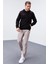 Siyah Kanguru Cep Standart Kalıp Kapüşonlu Erkek Sweatshirt - 87883 4