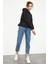 Siyah Beli Büzgülü Kapüşonlu Kadın Oversize Sweatshirt - 97159 2