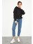 Siyah Beli Büzgülü Kapüşonlu Kadın Oversize Sweatshirt - 97159 4