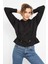Siyah Beli Büzgülü Kapüşonlu Kadın Oversize Sweatshirt - 97159 5