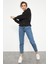 Siyah Beli Büzgülü Kapüşonlu Kadın Oversize Sweatshirt - 97159 6