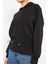 Siyah Beli Büzgülü Kapüşonlu Kadın Oversize Sweatshirt - 97159 8