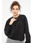 Siyah Pensli O Yaka Kadın Oversize Sweatshirt - 97165 1