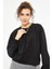 Siyah Pensli O Yaka Kadın Oversize Sweatshirt - 97165 8