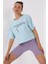 Açık Mavi Yazı Baskılı Kısa O Yaka Kadın Oversize T-Shirt - 97135 1