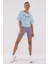 Açık Mavi Yazı Baskılı Kısa O Yaka Kadın Oversize T-Shirt - 97135 4