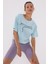 Açık Mavi Yazı Baskılı Kısa O Yaka Kadın Oversize T-Shirt - 97135 5