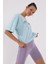 Açık Mavi Yazı Baskılı Kısa O Yaka Kadın Oversize T-Shirt - 97135 6