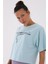 Açık Mavi Yazı Baskılı Kısa O Yaka Kadın Oversize T-Shirt - 97135 8