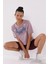 Gül Kurusu Asimetrik Yazı Baskılı O Yaka Kadın Oversize T-Shirt - 97136 3