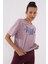 Gül Kurusu Asimetrik Yazı Baskılı O Yaka Kadın Oversize T-Shirt - 97136 6