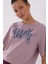 Gül Kurusu Asimetrik Yazı Baskılı O Yaka Kadın Oversize T-Shirt - 97136 8