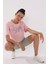 Pembe Asimetrik Yazı Baskılı O Yaka Kadın Oversize T-Shirt - 97136 3