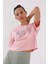 Pembe Asimetrik Yazı Baskılı O Yaka Kadın Oversize T-Shirt - 97136 6