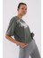 Çağla Asimetrik Yazı Baskılı O Yaka Kadın Oversize T-Shirt - 97136 1