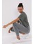 Çağla Asimetrik Yazı Baskılı O Yaka Kadın Oversize T-Shirt - 97136 3