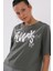 Çağla Asimetrik Yazı Baskılı O Yaka Kadın Oversize T-Shirt - 97136 6