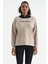 Koyu Bej Kadın Kapüşonlu Kanguru Cep Kadın Oversize Sweatshirt - 97161 1