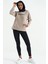Koyu Bej Kadın Kapüşonlu Kanguru Cep Kadın Oversize Sweatshirt - 97161 7