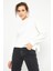 Ekru Yazı Nakışlı Kapüşonlu Basic Kadın Oversize Sweatshirt - 97164 3