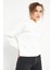Ekru Yazı Nakışlı Kapüşonlu Basic Kadın Oversize Sweatshirt - 97164 5