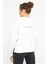 Ekru Yazı Nakışlı Kapüşonlu Basic Kadın Oversize Sweatshirt - 97164 7