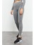 Gri Melanj Yüksek Bel Uzun Kollu Slim Fit Crop Top Kadın Tayt Takım - 95286 2