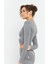Gri Melanj Yüksek Bel Uzun Kollu Slim Fit Crop Top Kadın Tayt Takım - 95286 5
