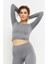 Gri Melanj Yüksek Bel Uzun Kollu Slim Fit Crop Top Kadın Tayt Takım - 95286 7