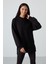 Siyah Balon Kol Yazı Nakışlı Kadın Oversize Tunik Sweatshirt - 97163 5